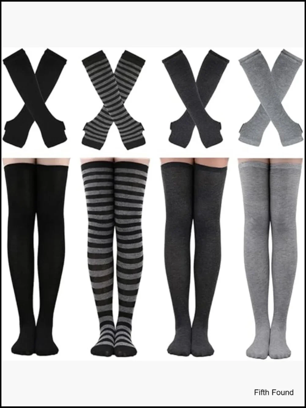 Knee High Socks & Fingerless Gloves Set 4 Pairs Striped Arm Warmers